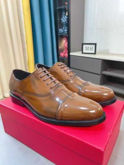 Ferragamo Brown calfskin Leather Shoes-Ferragamo Man Business Leather Shoes